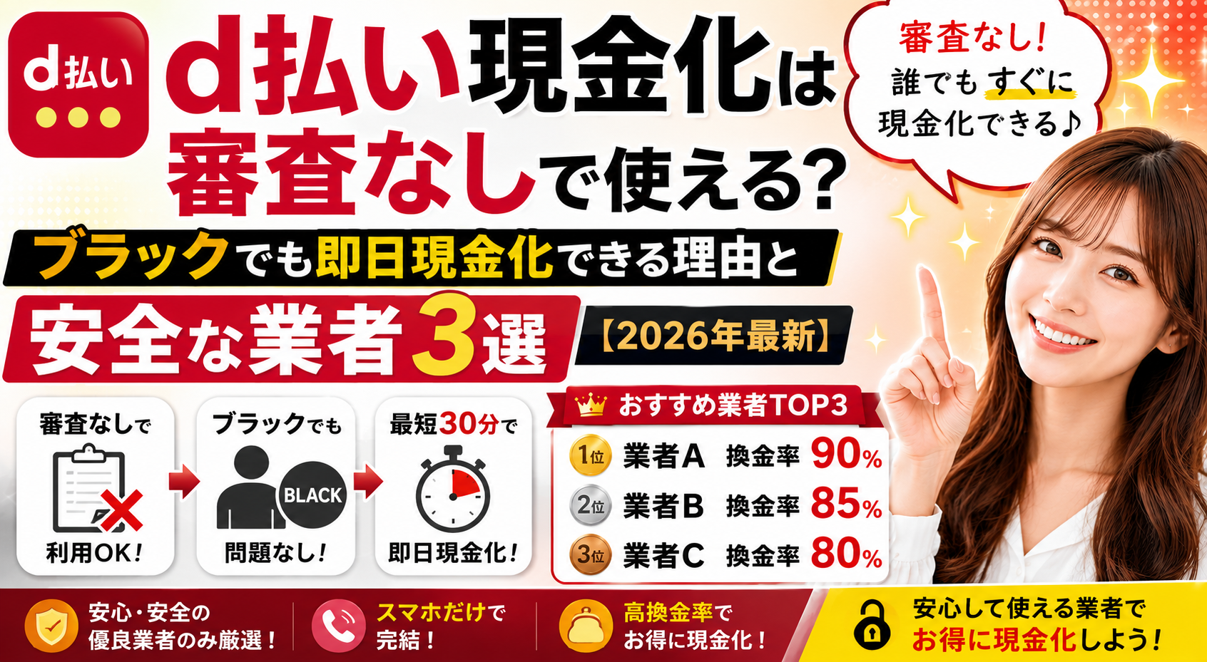 d払い現金化は審査なしで使える？ブラックでも即日現金化できる理由と安全な業者3選